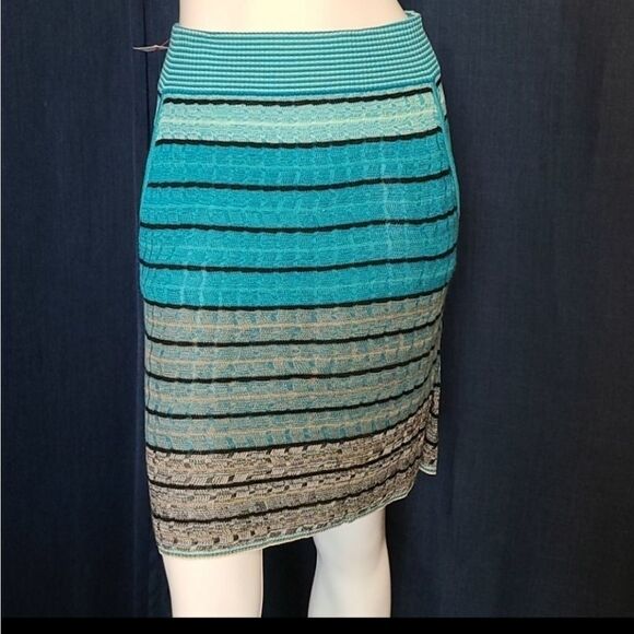 LOFT Women's Turquoise Blue Stripe Ribbed Cable Knit Sweater Skirt Soft Stretchy - Picture 10 of 11